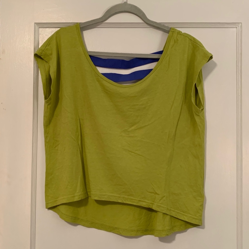 Lime green workout top with unique back details